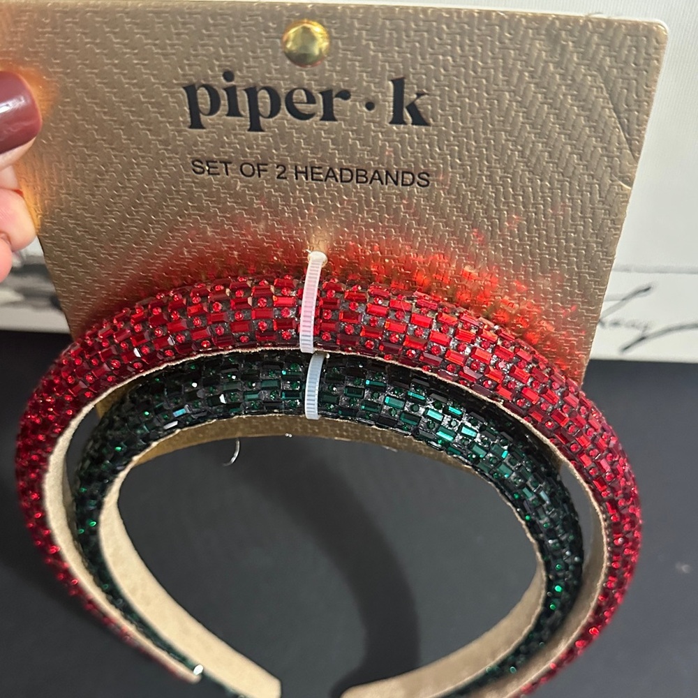 Piper K beaded red and green set of 2 headbands - Picture 1 of 2